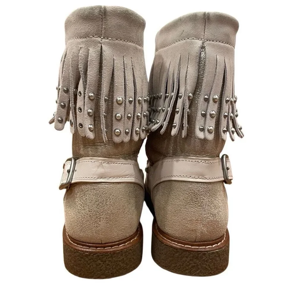 Coach Womens Roccasin Shearling Boots 6 B Fringe Studs Cowgirl Chic Apres Ski